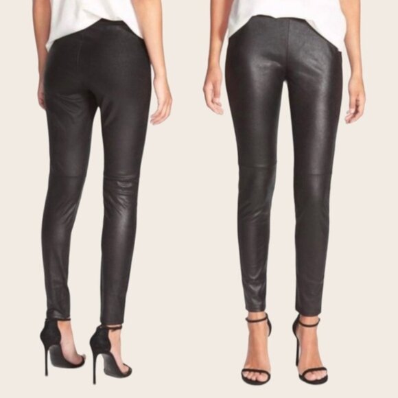 Trouve Faux Leather Classic Black Caviar Pull On Leggings Size L NWT - Picture 2 of 5